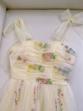 Niulatu A line Spaghetti Straps Floral Tulle Yellow Homecoming Dress Birthday Dresses HZ1110