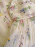 Niulatu A line Spaghetti Straps Floral Tulle Yellow Homecoming Dress Birthday Dresses HZ1110