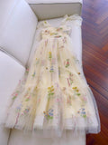 Niulatu A line Spaghetti Straps Floral Tulle Yellow Homecoming Dress Birthday Dresses HZ1110