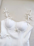 Niulatu A line Spaghetti Straps White Short Homecoming Dress Birthday Dresses With Bow HZ1110