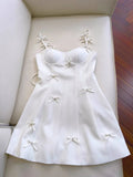 Niulatu A line Spaghetti Straps White Short Homecoming Dress Birthday Dresses With Bow HZ1110