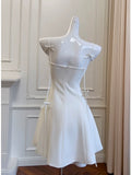 Niulatu A line Spaghetti Straps White Short Homecoming Dress Birthday Dresses With Bow HZ1110
