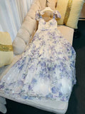 Niulatu A Line Straps Sleeveless Floral Lilac Long Prom Dresses HZ1110