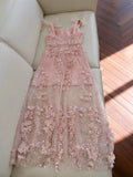 Niulatu A Line Straps Sleeveless Blush Pink Tulle Sequin Long Prom Dresses HZ1110
