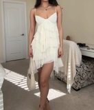 Niulatu A line Straps Ivory Short Chiffon Homecoming Dresses Cocktail Dress HZ1110