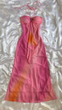 Niulatu A line Halter Chiffon Ombre Pink Prom Dresses Evening Dress With Beads HZ1110