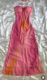 Niulatu A line Halter Chiffon Ombre Pink Prom Dresses Evening Dress With Beads HZ1110