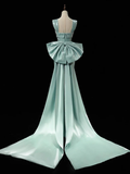 Niulatu Satin Green Long Prom Dress Green Formal Dress with Bow Tie HZ1110