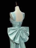 Niulatu Satin Green Long Prom Dress Green Formal Dress with Bow Tie HZ1110