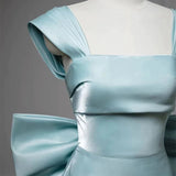 Niulatu Satin Green Long Prom Dress Formal Dress With Bowknot HZ1110