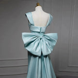 Niulatu Satin Green Long Prom Dress Formal Dress With Bowknot HZ1110