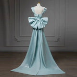 Niulatu Satin Green Long Prom Dress Formal Dress With Bowknot HZ1110