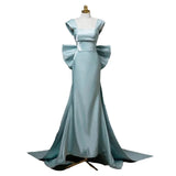 Niulatu Satin Green Long Prom Dress Formal Dress With Bowknot HZ1110