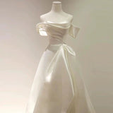 Niulatu High Low Sweetheart Long Puffy Sleeves Satin Wedding Dresses With Ruffles HZ1110