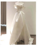 Niulatu High Low Sweetheart Long Puffy Sleeves Satin Wedding Dresses With Ruffles HZ1110