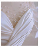 Niulatu Mermaid Scoop Neckline Long White Wedding Dresses With Pearls HZ1110