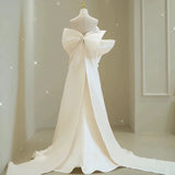 Niulatu Mermaid Sweethart Sleeveless Satin Long White Wedding Dresses With Bow HZ1110