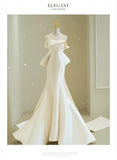 Niulatu Mermaid Sweethart Sleeveless Satin Long White Wedding Dresses With Bow HZ1110