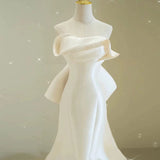 Niulatu Mermaid Sweethart Sleeveless Satin Long White Wedding Dresses With Bow HZ1110