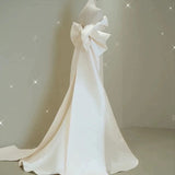 Niulatu Mermaid Sweethart Sleeveless Satin Long White Wedding Dresses With Bow HZ1110