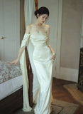 Niulatu Ivory Satin Long Simple Evening Dress Prom Dresses HZ1110