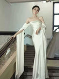 Niulatu Ivory Satin Long Simple Evening Dress Prom Dresses HZ1110
