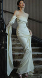 Niulatu Ivory Satin Long Simple Evening Dress Prom Dresses HZ1110