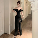 Niulatu High Waist Slim Wrapped Slit Long Prom Dresses New Evening Party Dress HZ1110
