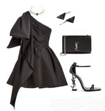 Niulatu A line One Shoulder Black Short Homecoming Dresses Cocktail Dress HZ1110