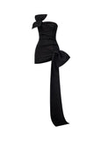 Niulatu Sheath Strapless Black Short Satin Homecoming Dresses Cocktail Dress With Bow HZ1110