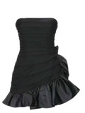 Niulatu Sheath Strapless Black Short Satin Homecoming Dresses Cocktail Dress HZ1110
