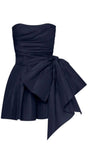 Niulatu Sheath Strapless Navy Blue Short Satin Homecoming Dresses Cocktail Dress With Bowknot HZ1110