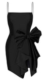 Niulatu Sheath Straps Black Short Satin Homecoming Dresses Cocktail Dress With Bowknot HZ1110