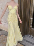 Niulatu Mermaid Spaghetti Straps Yellow Chiffon Long Prom Dresses Evening Dress With Beads HZ1110