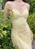 Niulatu Mermaid Spaghetti Straps Yellow Chiffon Long Prom Dresses Evening Dress With Beads HZ1110