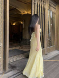 Niulatu Mermaid Spaghetti Straps Yellow Chiffon Long Prom Dresses Evening Dress With Beads HZ1110