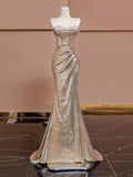 Niulatu Mermaid Sweetheart Champagne Sequin Long Prom Dresses Evening Dress With Beads HZ1110