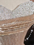 Niulatu Mermaid Sweetheart Champagne Sequin Long Prom Dresses Evening Dress With Beads HZ1110