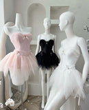 Niulatu Sweetheart Sleeveless Tulle A-Line Mini Short Homecoming Dress HZ1110