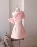 Niulatu A line One Shoulder Pink Tulle Homecoming Dresses 18th Birthday Dress HZ1110