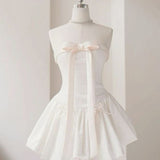 Niulatu A line Strapless Satin White Homecoming Dresses 18th Birthday Dress HZ1110