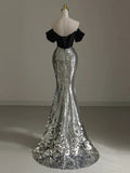 Niulatu Mermaid Off The Shoulder Sequin Beadings Long Prom Dresses Evening Dress HZ1110