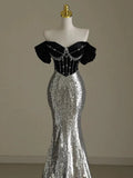 Niulatu Mermaid Off The Shoulder Sequin Beadings Long Prom Dresses Evening Dress HZ1110