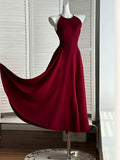 Niulatu A Line Ankle Length Burgundy Prom Dresses Evening Dress HZ1110