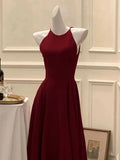 Niulatu A Line Ankle Length Burgundy Prom Dresses Evening Dress HZ1110