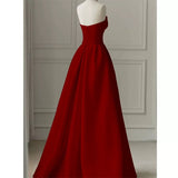 Niulatu A line Strapless Long Red Satin Prom Dresses Evening Party Dress HZ1110