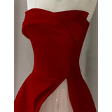 Niulatu A line Strapless Long Red Satin Prom Dresses Evening Party Dress HZ1110