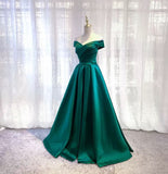 Niulatu A line Off The Shoulder Green Satin Prom Dresses Evening Party Dress HZ1110