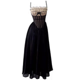 Niulatu A Line Spaghetti Straps Sleeveless Black Long Prom Dresses HZ1110