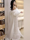 Niulatu Mermaid Strapless White Lace Long Prom Dresses HZ1110
